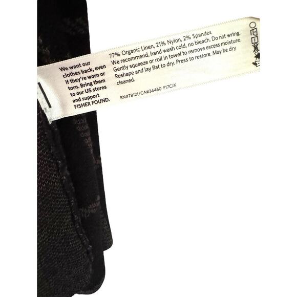 Eileen Fisher XS Open Front Cardigan Jacket black gray Windowpane Check Linen bl - Picture 6 of 11